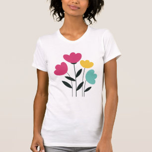 Camiseta Design de Arte Floral Colorida - Minimalista Moder