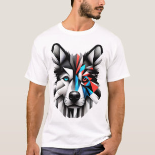 Camiseta Design de Arte Moderna Face de Husky Geométrico