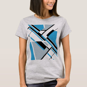 Camiseta Design de Arte Negra Azul Médio e Azul Negrito