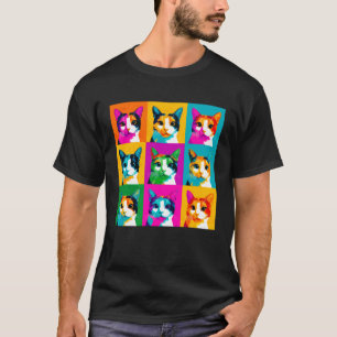 Camiseta Design de Arte Pop de Gato Tricolor com Cores Vibr