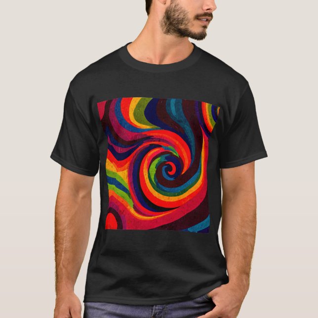 Camiseta Design de Arte Psicodélica - Padrões de Cores Inve (Frente)