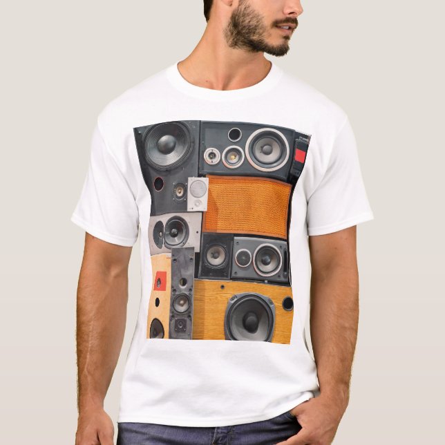 Camiseta Design de Auto-falante de Música Retroativa (Frente)