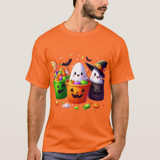 Camiseta Design de Balde de Halloween de de doces de truque