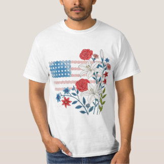 Camiseta Design de Bandeira dos EUA Floral