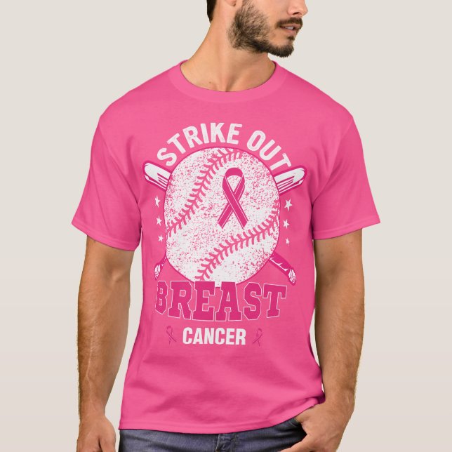 Camiseta Design de Basebol de Fita Rosa para o Cancer da Ma (Frente)