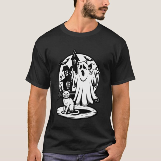 Camiseta Design de bolso com fantasminha e gato fofo (Frente)