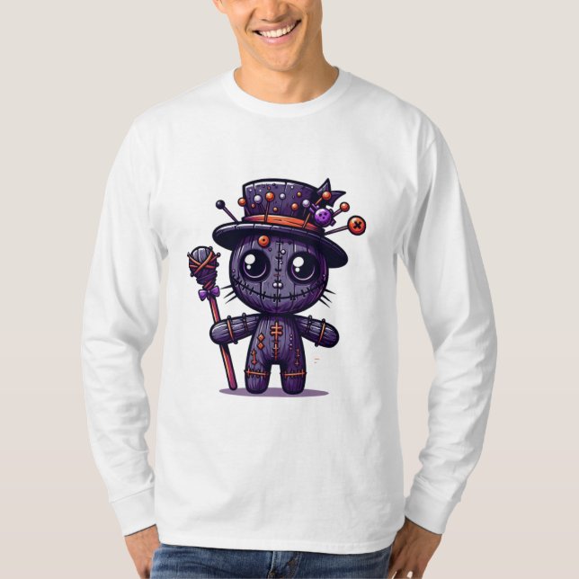 Camiseta design de boneca de vodu roxa assustadora (Frente)