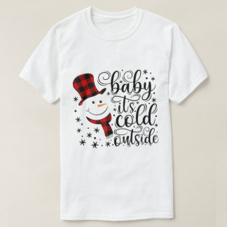 Camiseta Design de Boneco de Neve Xadrez com 'Baby It's Col