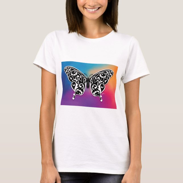 Camiseta Design de borboleta com cores sunset (Frente)