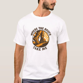 Camiseta Design de Botas Douradas de Caminho de Aventura