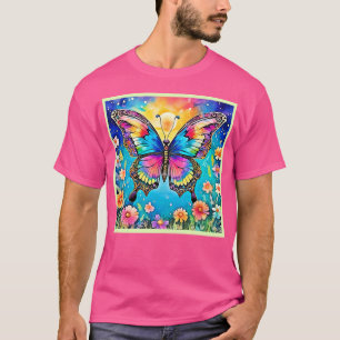 Camiseta Design de Brilho de Borboleta Floral Vibrante