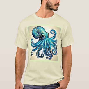 Camiseta Design de Brilho de Octopus Azul Marinho