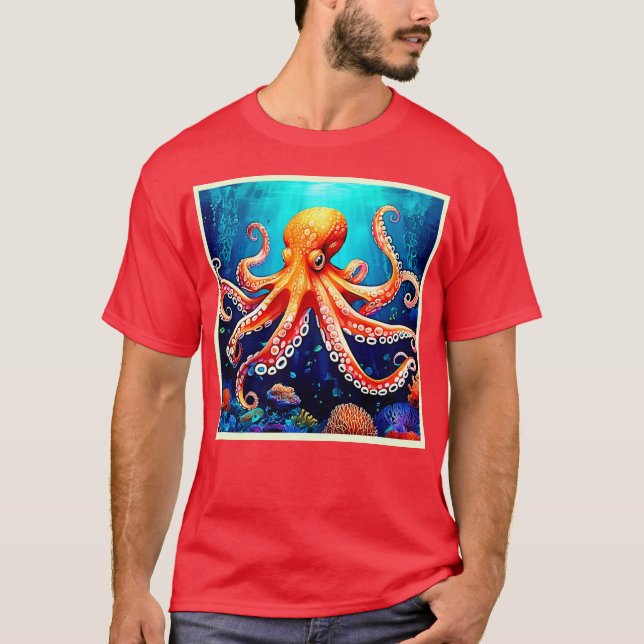 Camiseta Design de Brilho de Octopus do Mar Profundo (Frente)