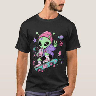 Camiseta Design de Bubble Tea com Alien Kawaii Skatista