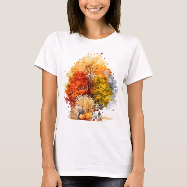 Camiseta Design de cachorro outonal em aquarela - Beagle (Frente)