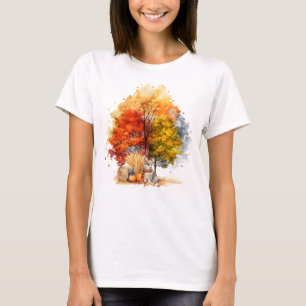Camiseta Design de Cachorro Outono Aquarela - Corgi