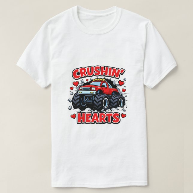 Camiseta Design de Caminhão Fofo que Esmaga Corações (Frente do Design)