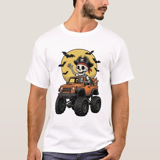 Camiseta Design de caminhão monstro de esqueleto pirata de  (Frente)