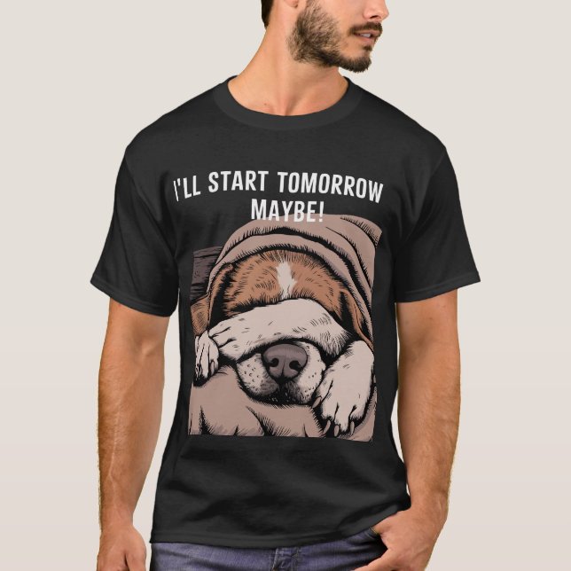 Camiseta Design de Cão Preguiçoso e Adorável (Frente)