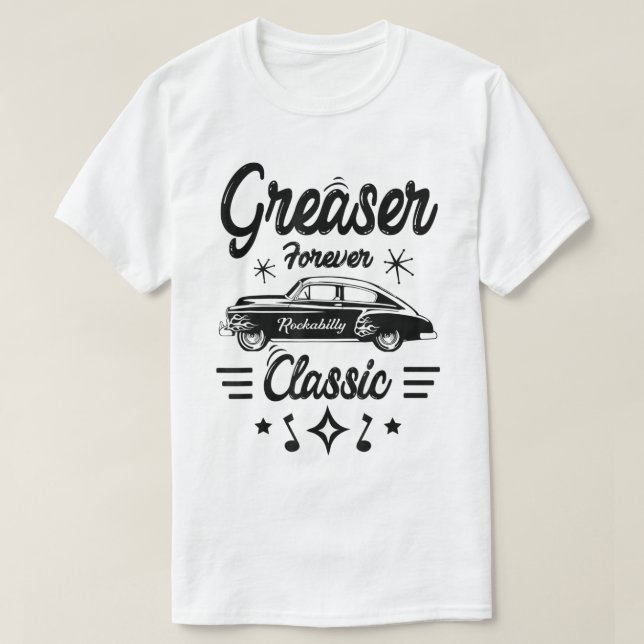 Camiseta Design de Carro Clássico Rockabilly Greaser (Frente do Design)