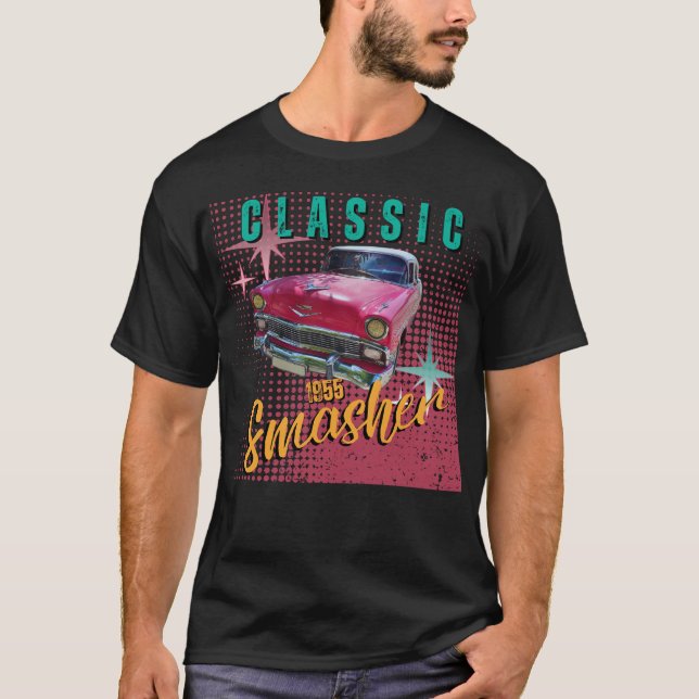Camiseta Design de Carro vintage Legal Clássico 1955 (Frente)