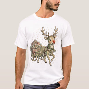 Camiseta Design de cartão de Natal retrô com trenó de rena
