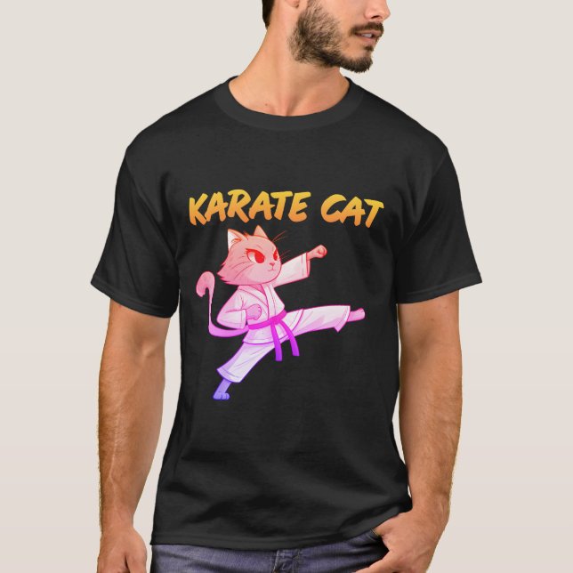 Camiseta Design de Cartoon de Cartoon de Karate Cat | Médio (Frente)
