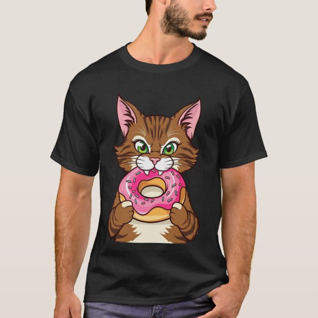 Camiseta Design de Cartoon de Gato Adorável pela rosquinha (Frente)