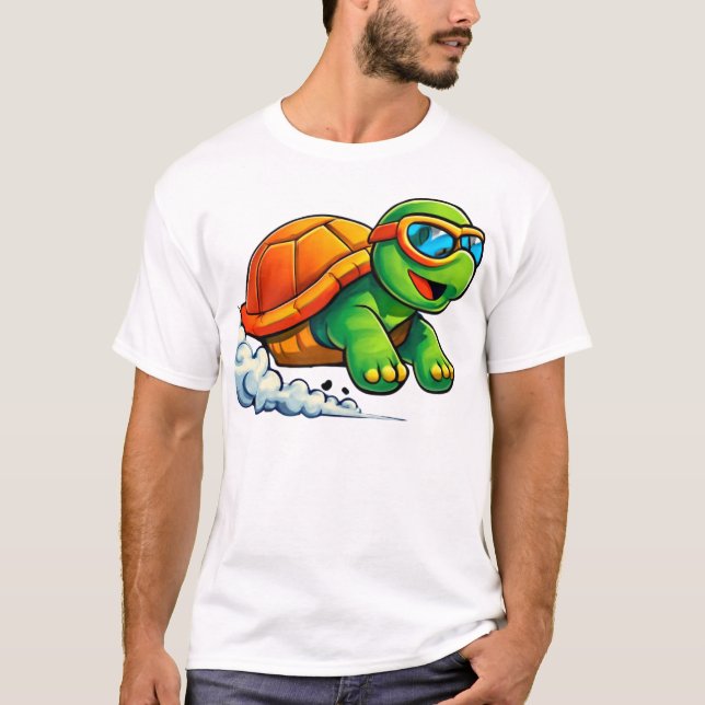 Camiseta Design de Cartoon de Tartaruga Rápida (Frente)