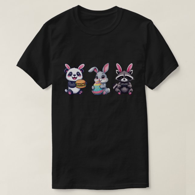 Camiseta Design de Cartoon Fofo do Coelho da Páscoa, Panda  (Frente do Design)