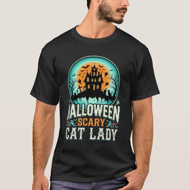 Camiseta Design de Casa Assombrada da Mulher Gato Assustado (Frente)
