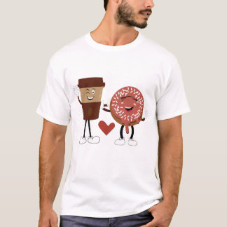 Camiseta Design de casal de Donut e Café fofo para o Dia do