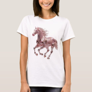 Camiseta Design de Cavalo de Vidro Rosa Prata na Moda