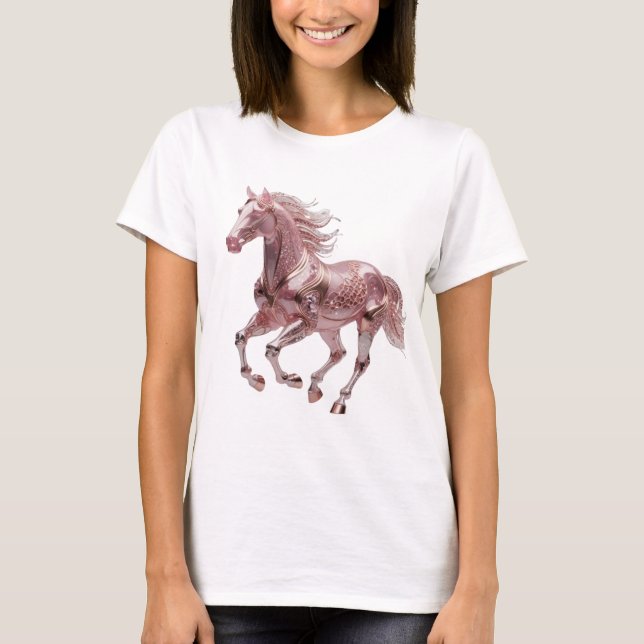 Camiseta Design de Cavalo de Vidro Rosa Prata na Moda (Frente)