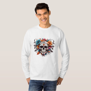 Camiseta Design de Caveira Floral Única