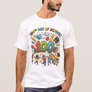 Camiseta Design de Celebração Colorida do 100º Dia de Escol