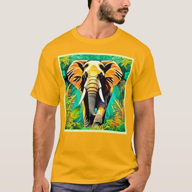 Camiseta Design de Cena de Elefante da Selva Vibrante (Frente)