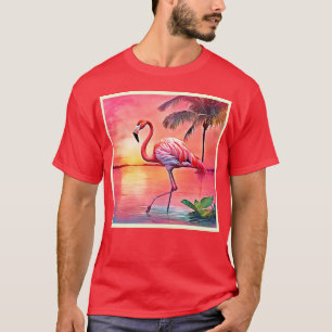 Camiseta Design de cena de Flamingo rosa