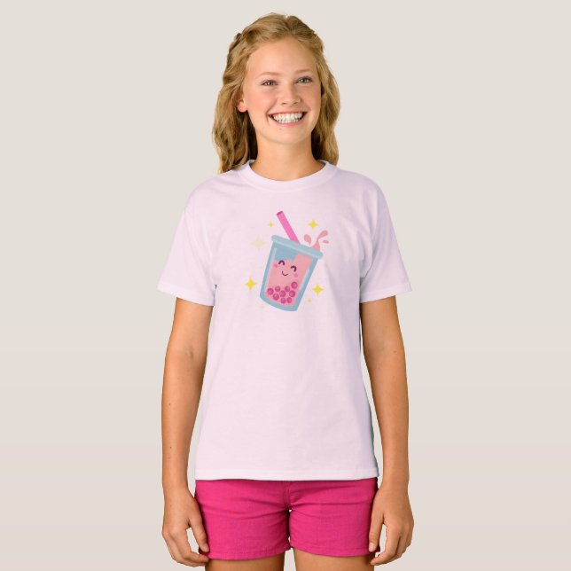 Camiseta Design de Chá de Bolha Feliz Fofo  (Frente Completa)