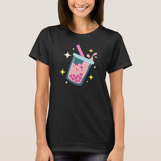 Camiseta Design de Chá de Bolha Feliz Fofo  (Frente)