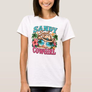 Camiseta Design de chapéu de praia ocidental Sandy Soul Cow