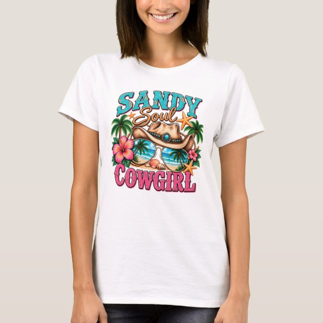 Camiseta Design de chapéu de praia ocidental Sandy Soul Cow (Frente)