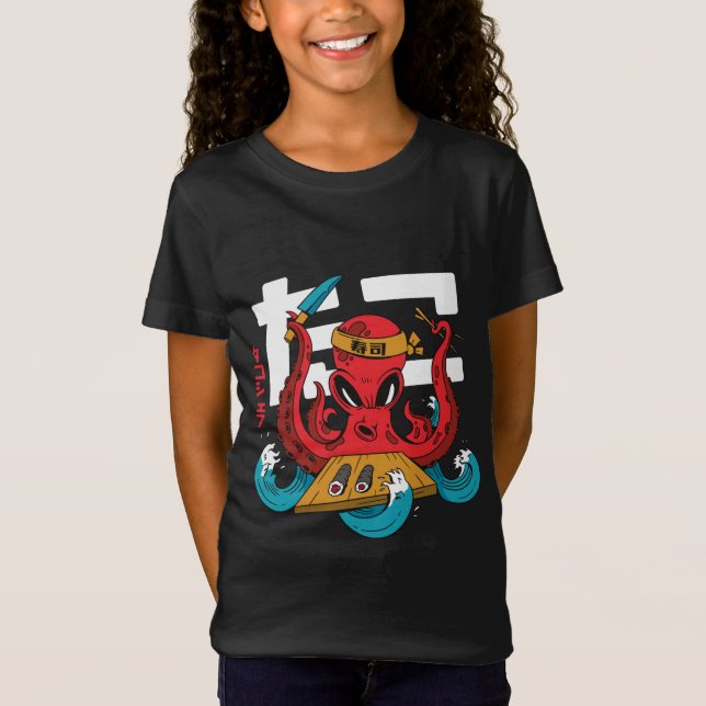Camiseta Design de Chef de Sushi de Polvo Engraçado (Frente)