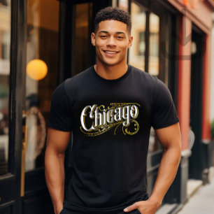 Camiseta Design de Chicago em Dourado e Branco