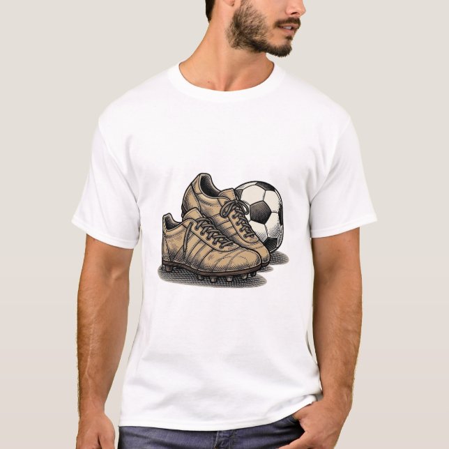 Camiseta Design de chuteiras de futebol e bola ret (Frente)