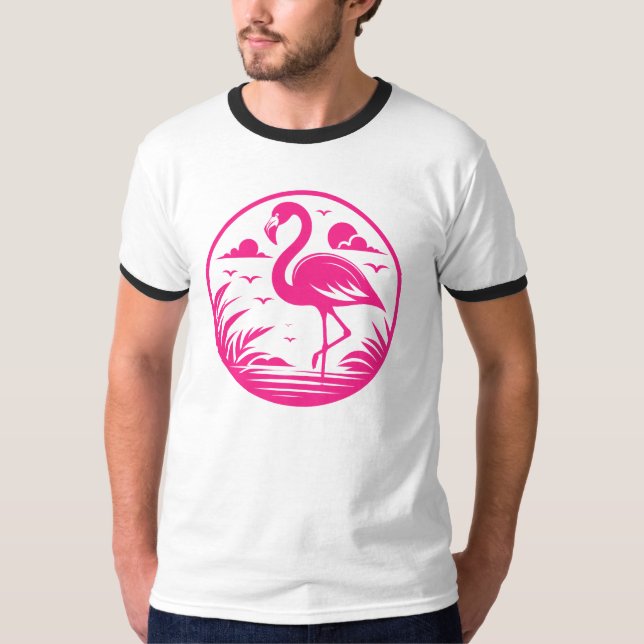 Camiseta Design de Círculo de Verão Flamingo Rosa-68730 (Frente)