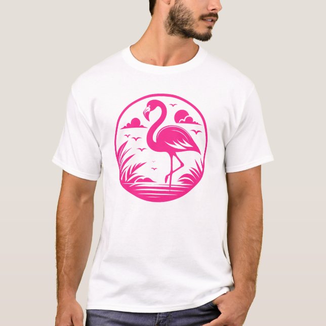 Camiseta Design de Círculo de Verão Flamingo Rosa-68730 (Frente)