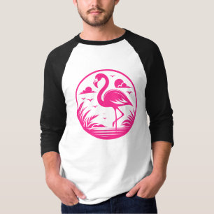 Camiseta Design de Círculo de Verão Flamingo Rosa-68730