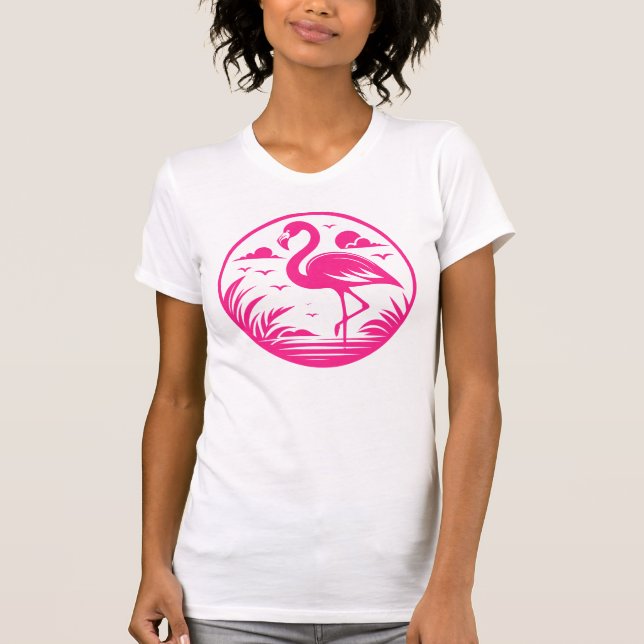 Camiseta Design de Círculo de Verão Flamingo Rosa-68730 (Frente)