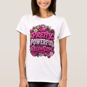 Camiseta Design de Citação de Academia Rosa Implacável Pode